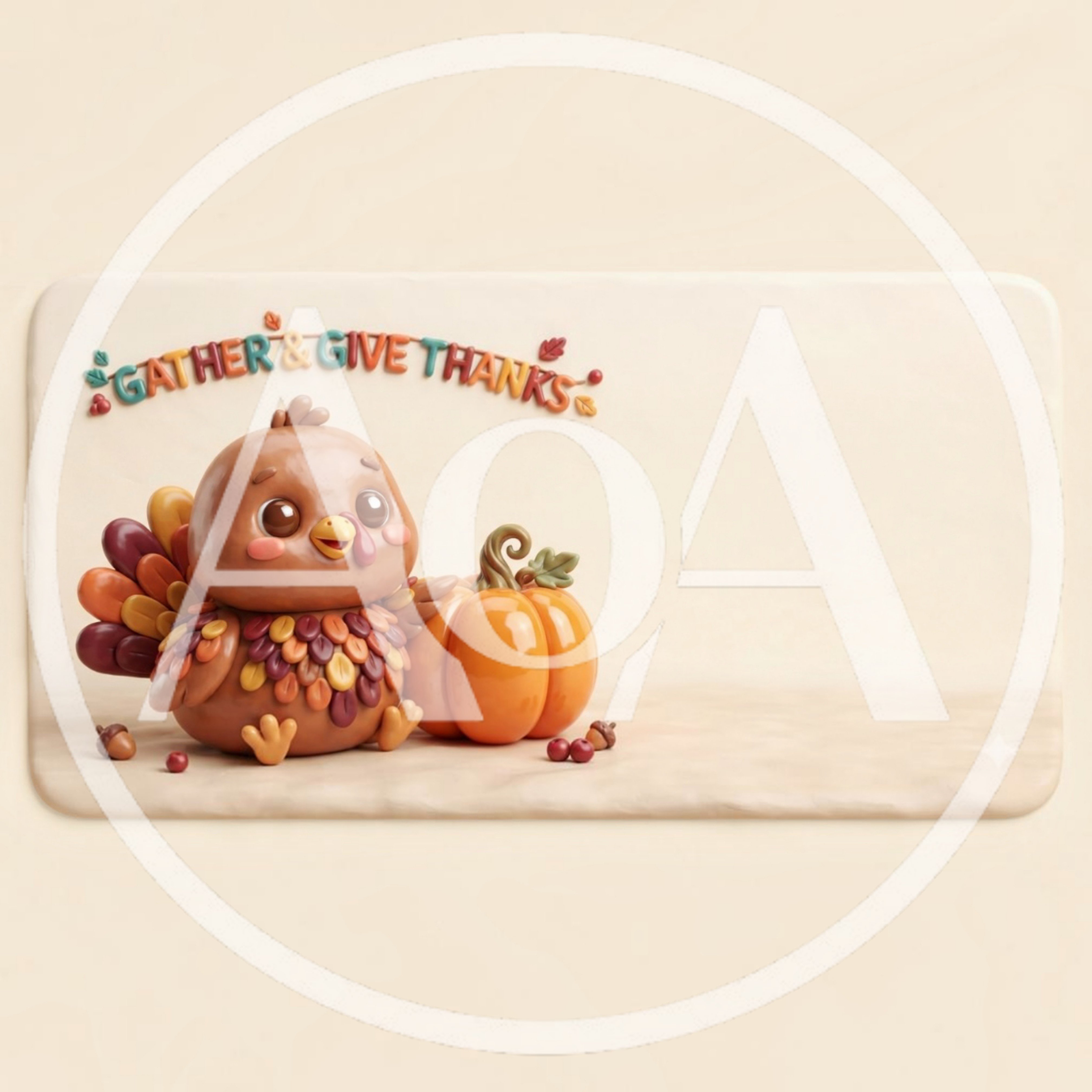 Cute Clay Style Thanksgiving Turkey With Pumpkin