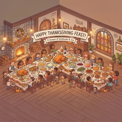 Diverse Group Celebrating Thanksgiving Feast Together