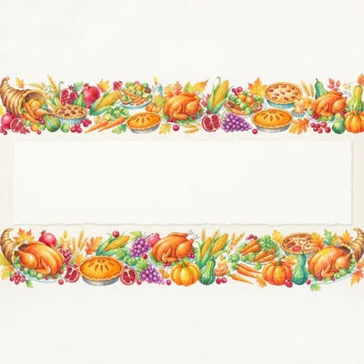 Thanksgiving Watercolor Border Illustration With Food And Cornucopia