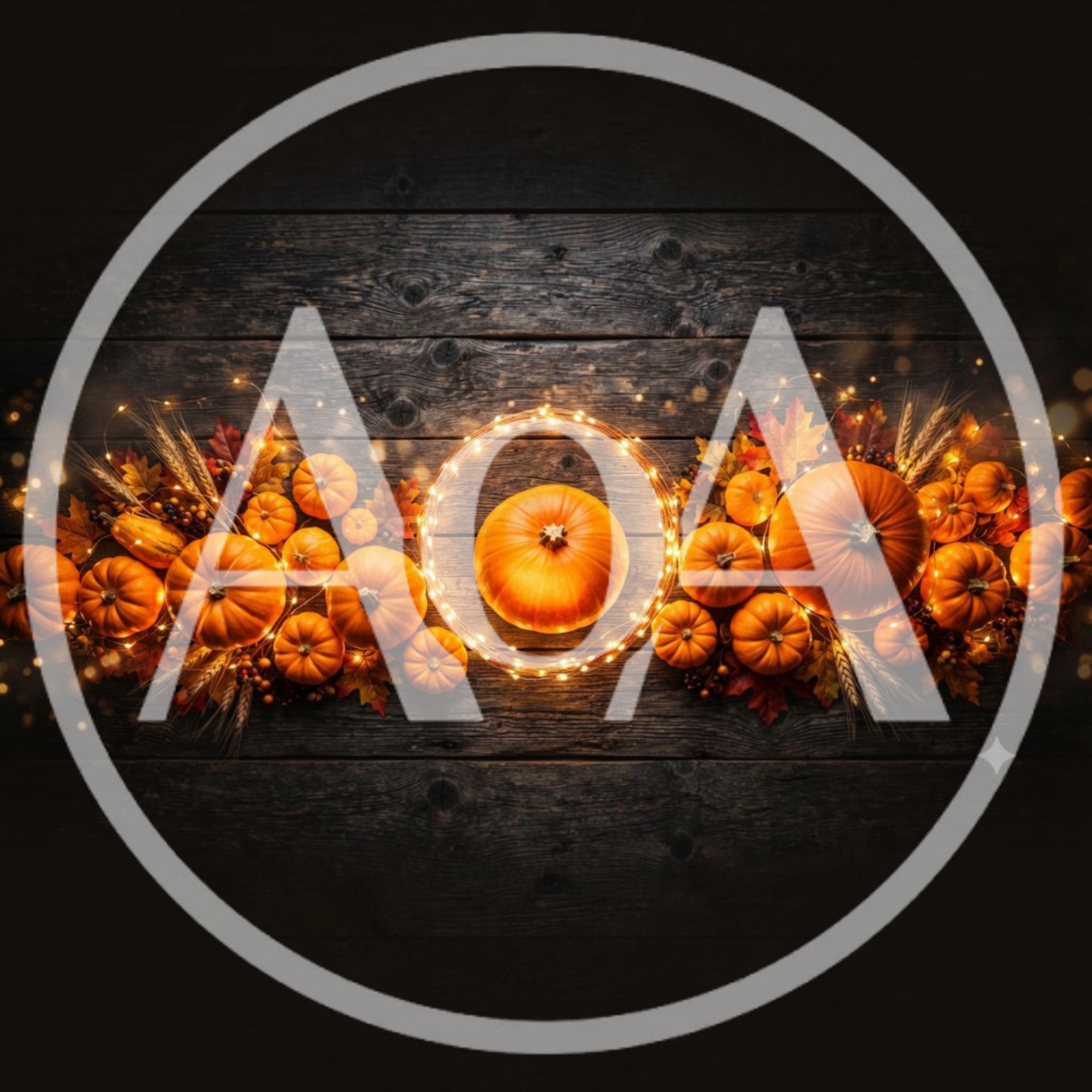Autumn Pumpkin Arrangement With Fairy Lights On Wood
