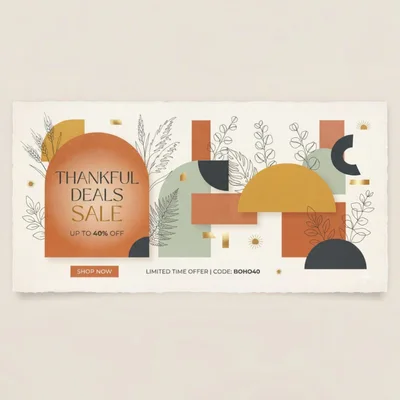 Boho Style Thankful Deals Sale Promotional Banner
