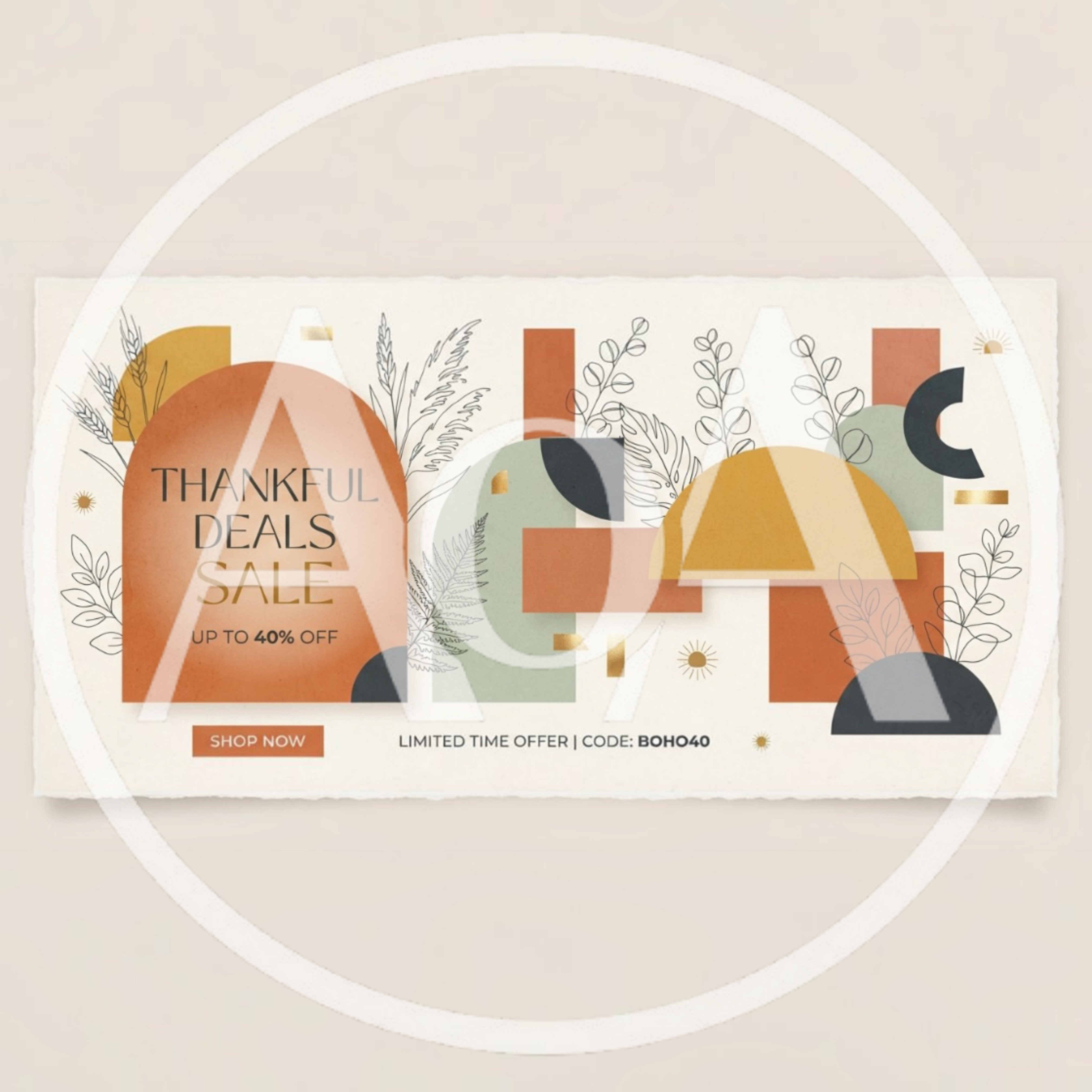 Boho Style Thankful Deals Sale Promotional Banner