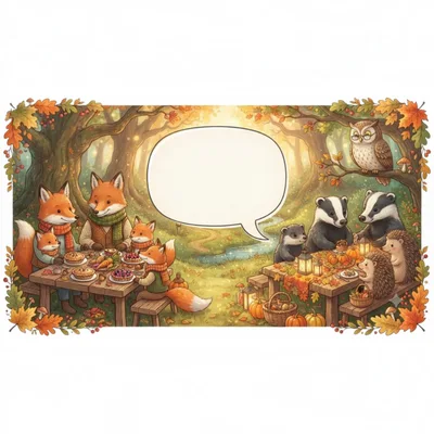 Forest Animals Having An Autumn Picnic