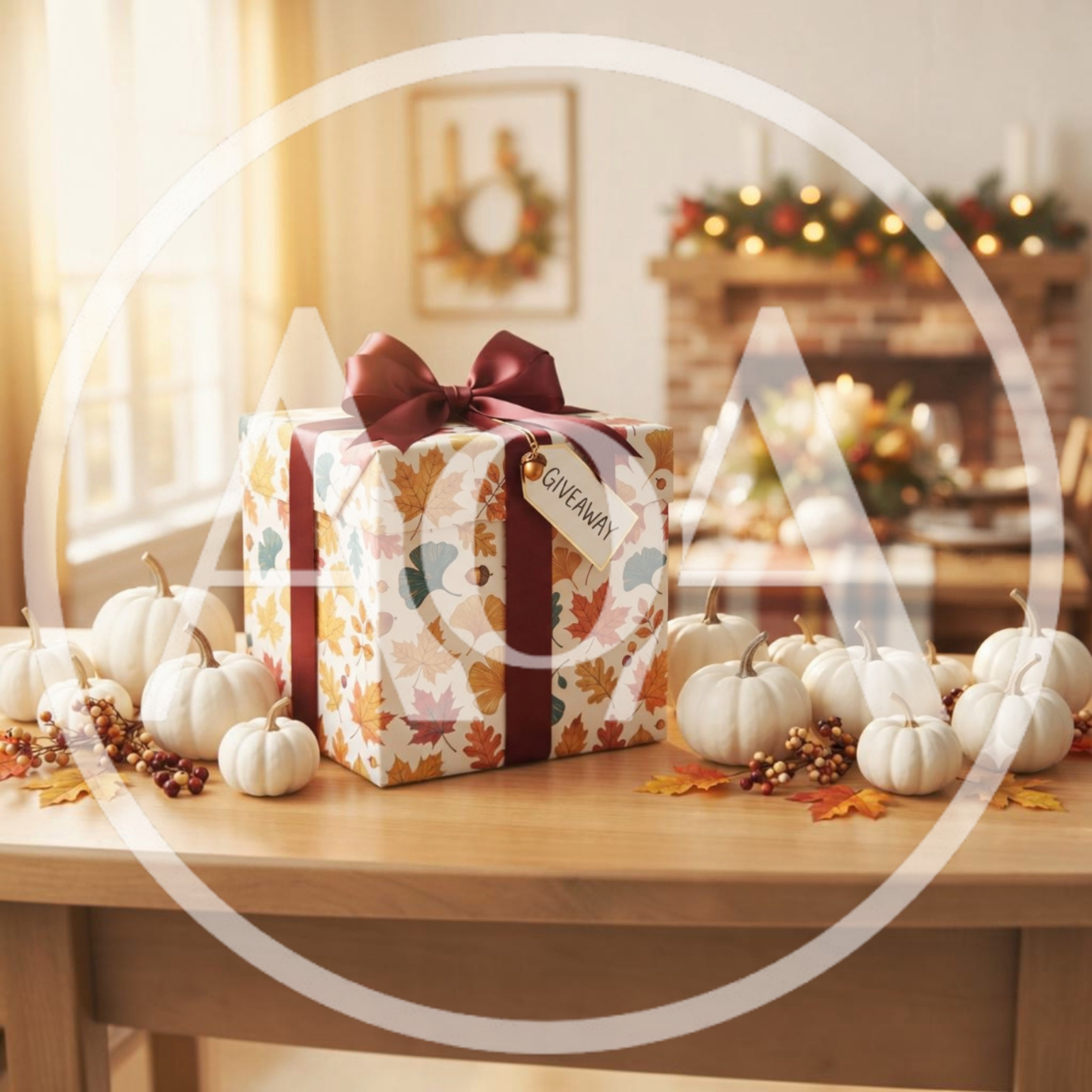 Autumn Gift Box Surrounded by White Pumpkins