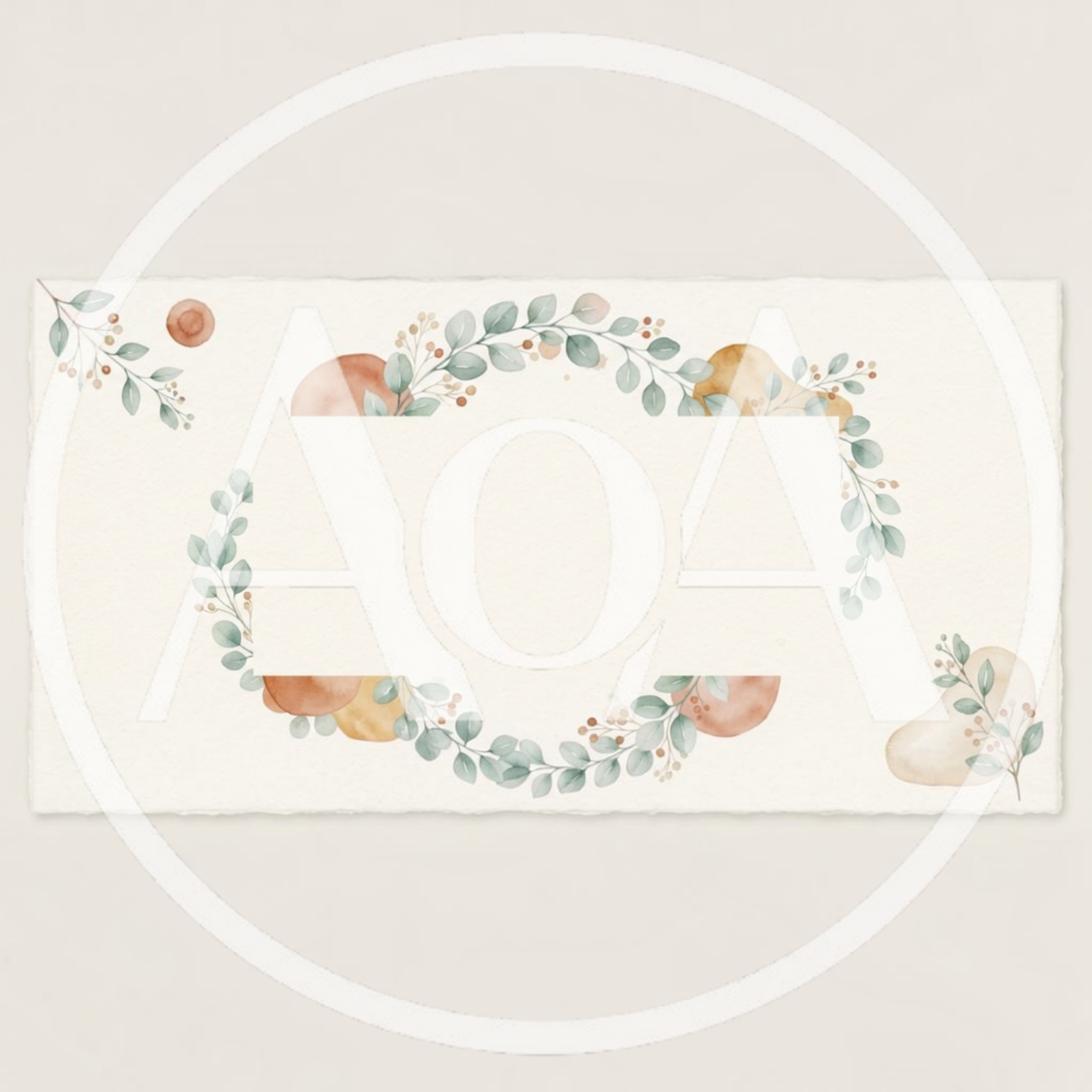 Watercolor Eucalyptus Wreath Frame With Abstract Shapes