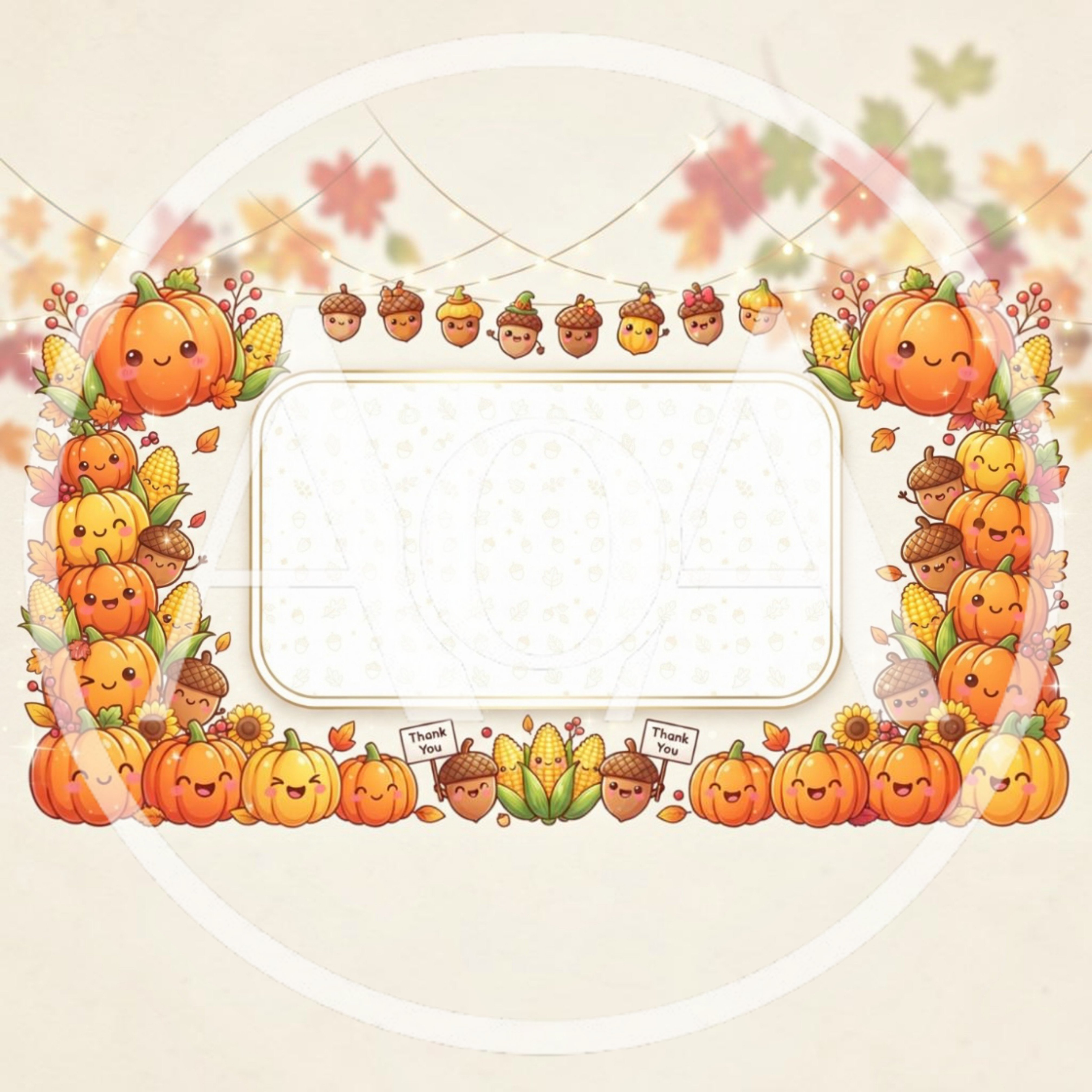 Cute Thanksgiving Border With Kawaii Pumpkins And Acorns