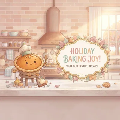 Cute Cartoon Pie Character Baking In A Cozy Kitchen