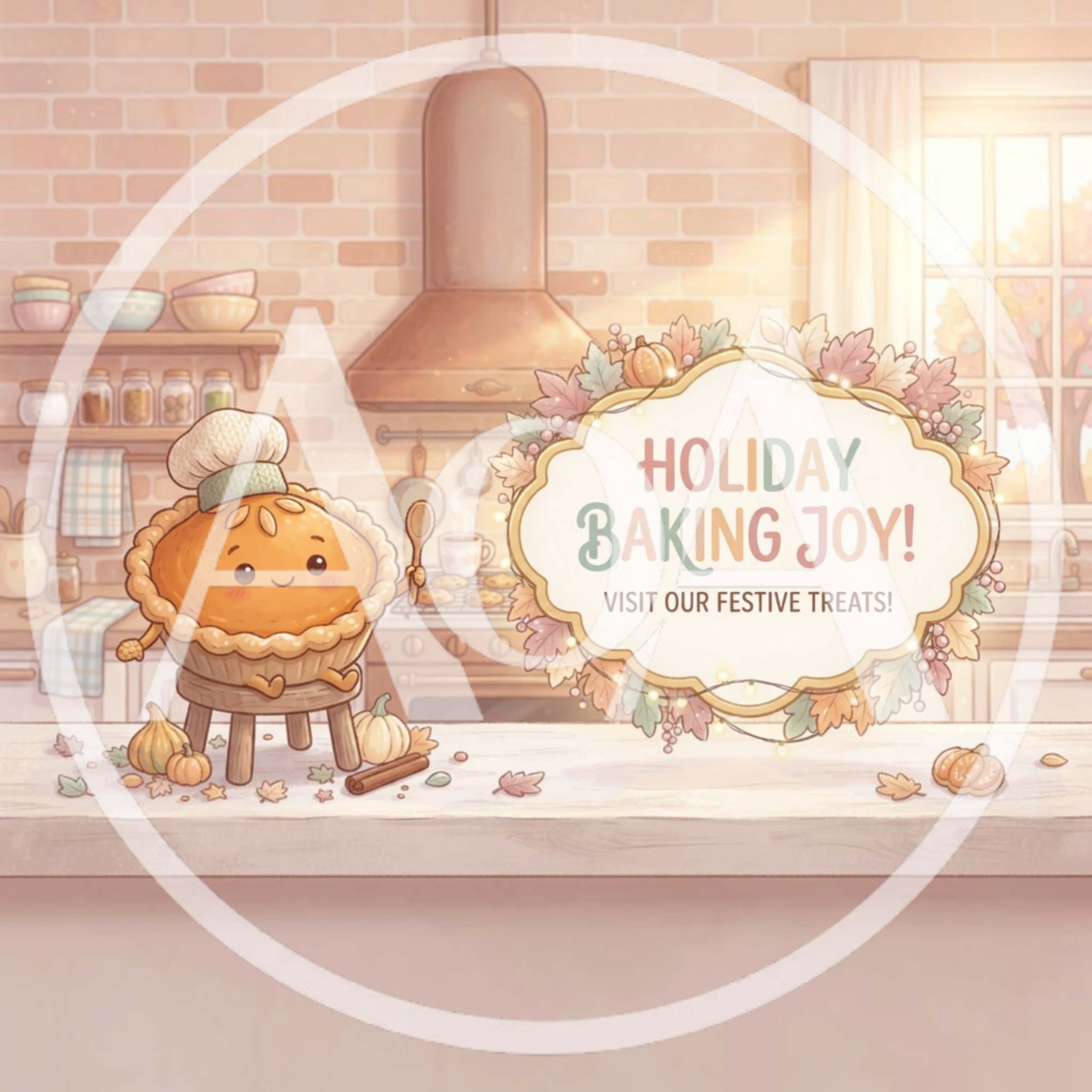 Cute Cartoon Pie Character Baking In A Cozy Kitchen