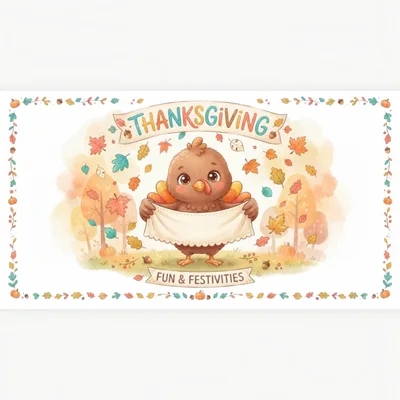 Cute Cartoon Turkey Holding Blank Sign for Thanksgiving