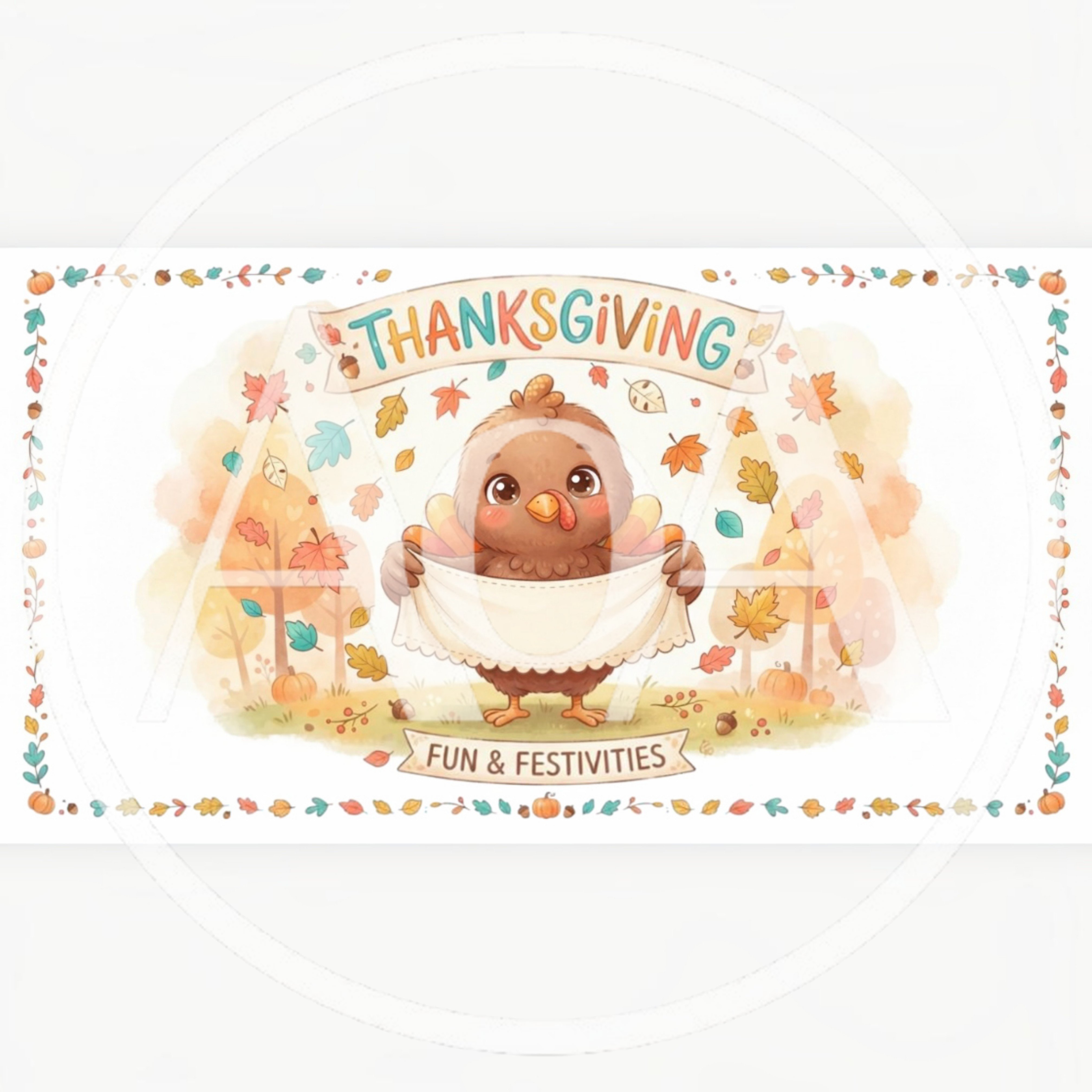 Cute Cartoon Turkey Holding Blank Sign for Thanksgiving