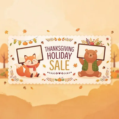 Thanksgiving Holiday Sale Illustration With Cute Animals