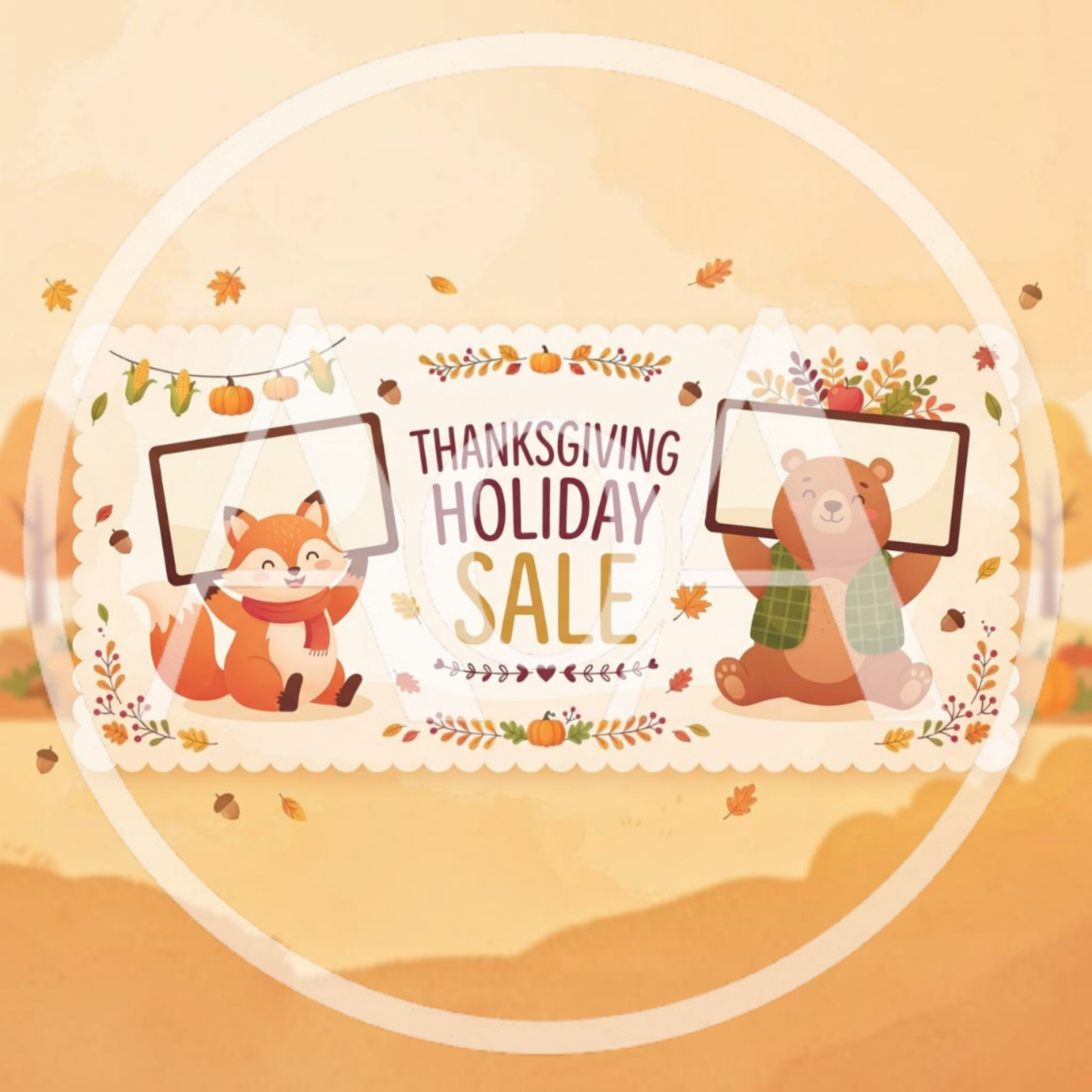Thanksgiving Holiday Sale Illustration With Cute Animals