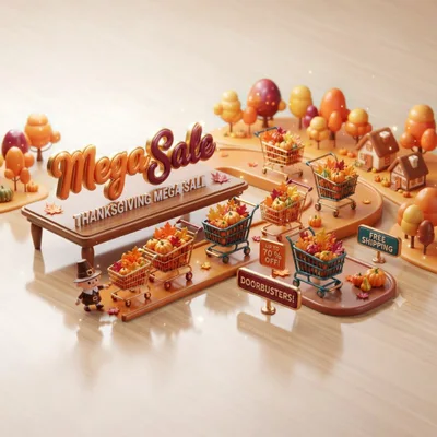 3D Thanksgiving Mega Sale Shopping Concept