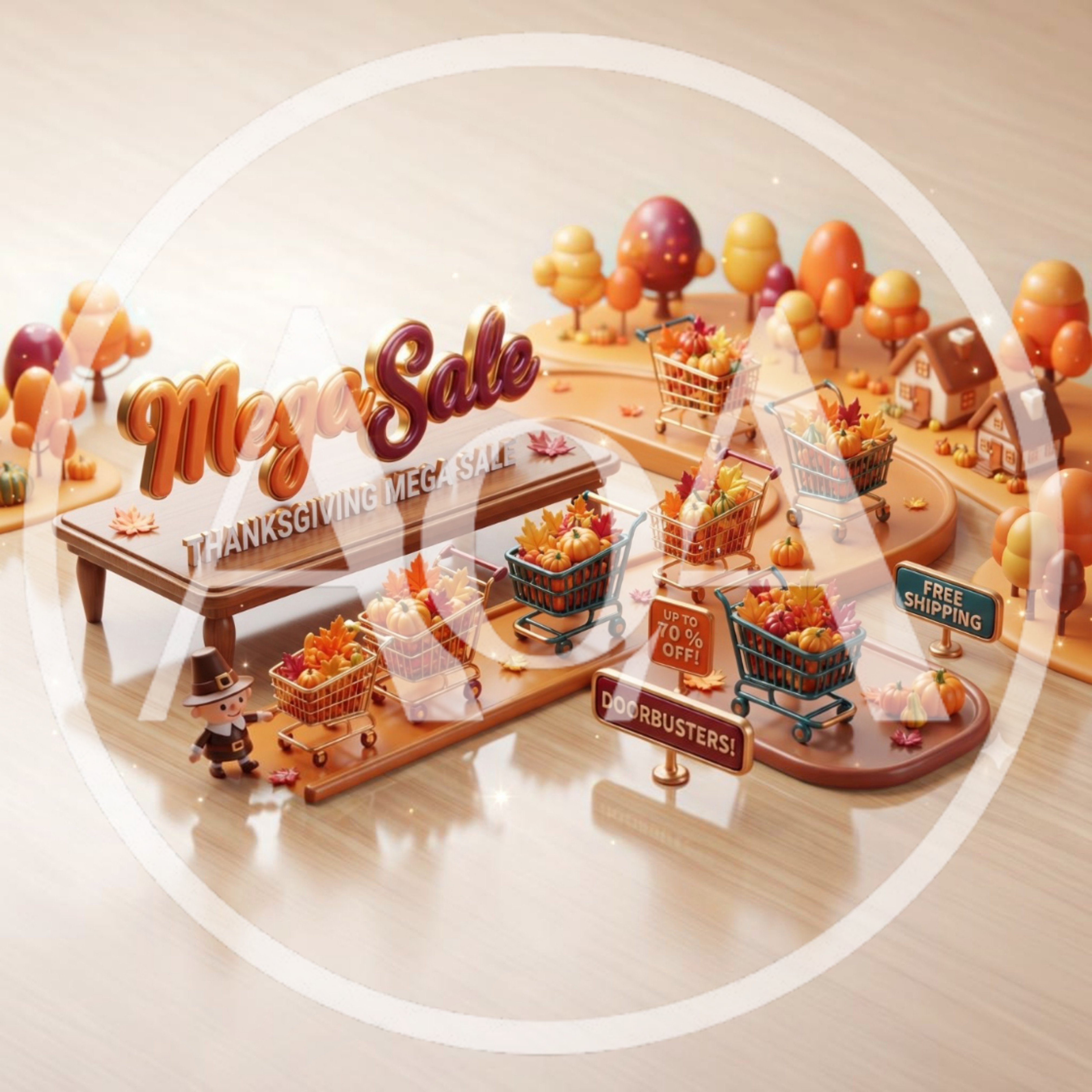 3D Thanksgiving Mega Sale Shopping Concept