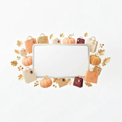 3D Autumn Shopping Sale Frame With Pumpkins And Bags