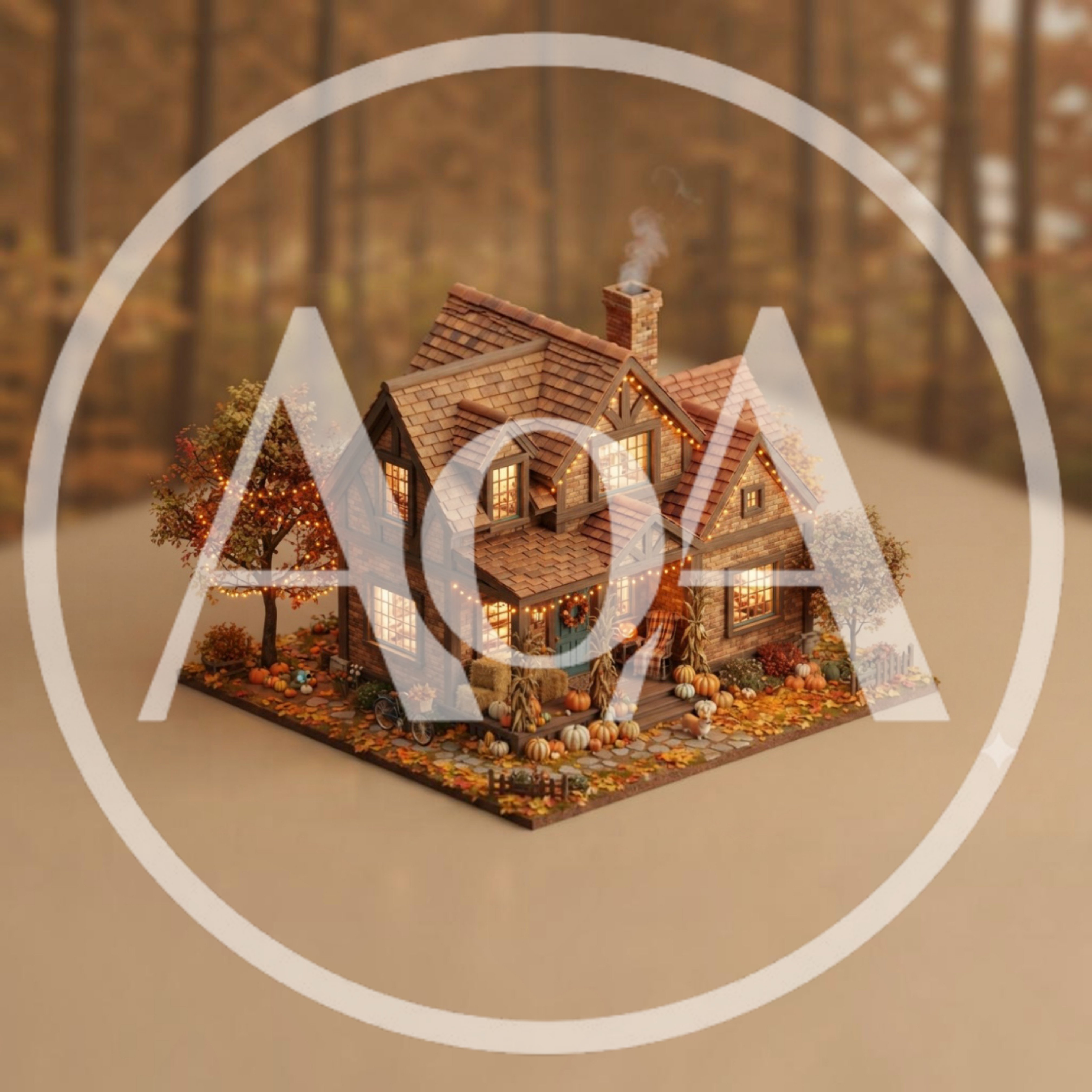 Miniature Autumn Cottage With Fall Decorations