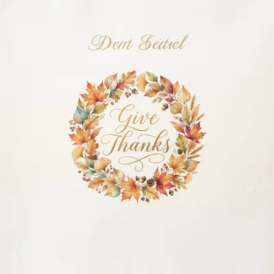 Watercolor Autumn Wreath With Give Thanks Text