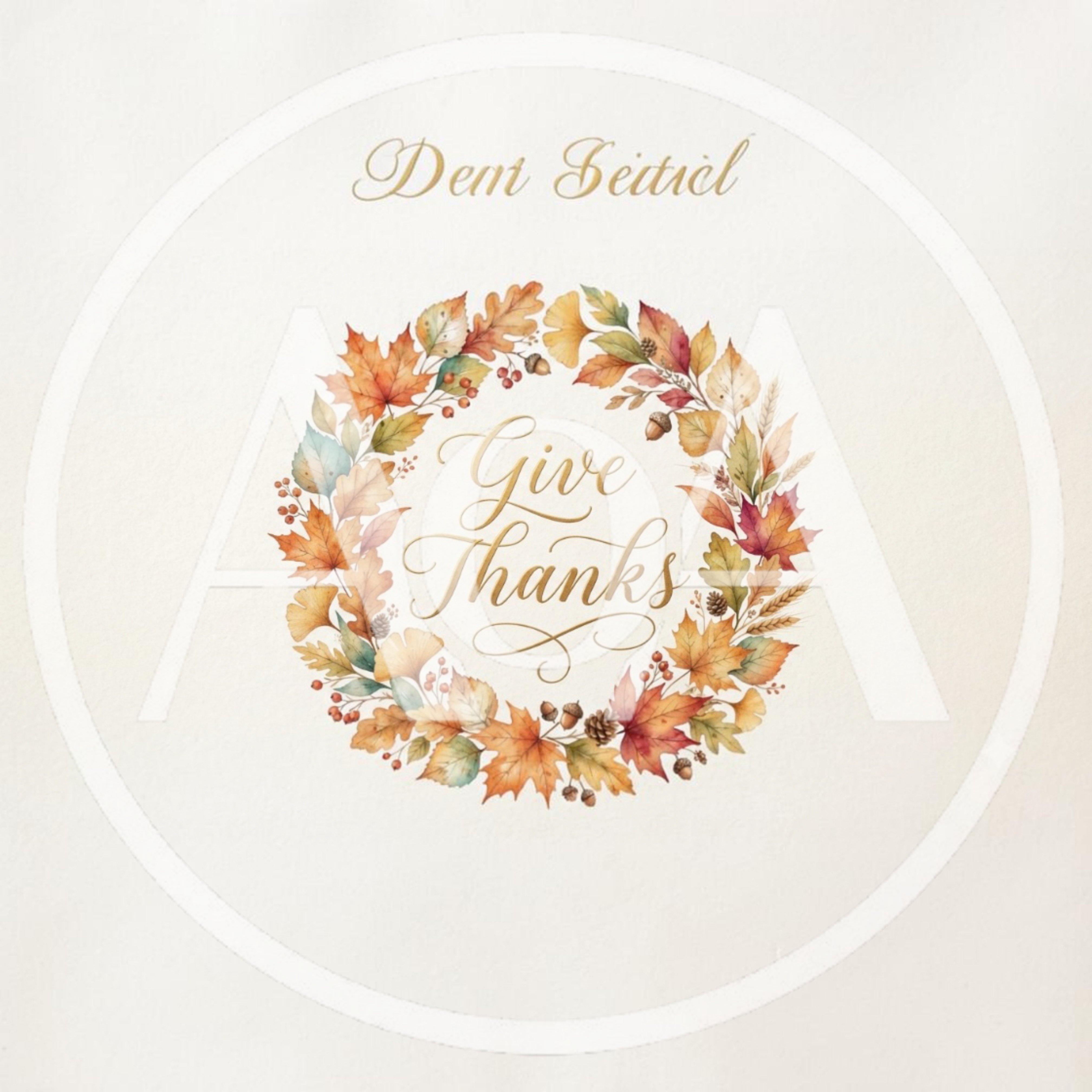 Watercolor Autumn Wreath With Give Thanks Text