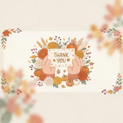 Hands Holding A Thank You Card With Autumn Florals