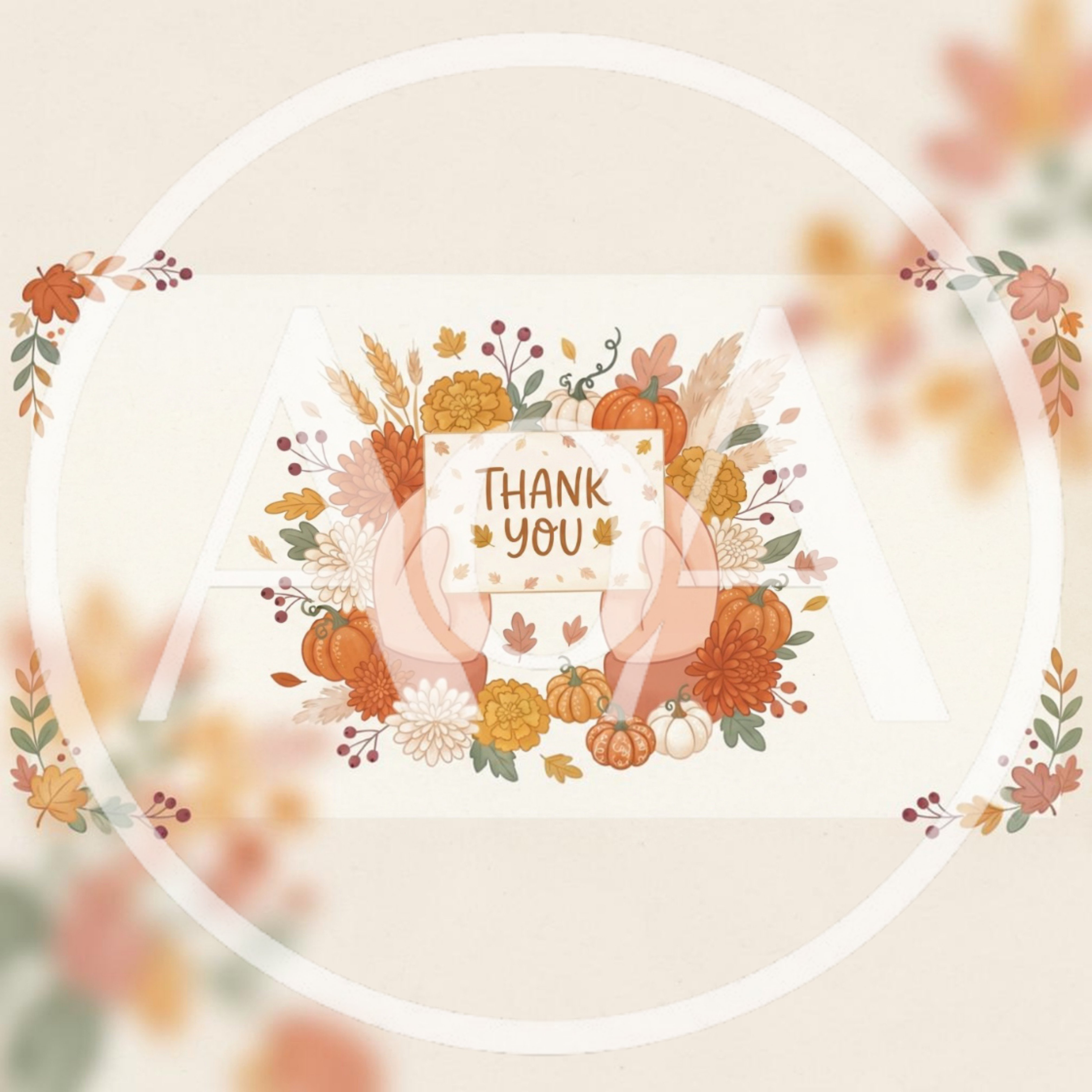 Hands Holding A Thank You Card With Autumn Florals
