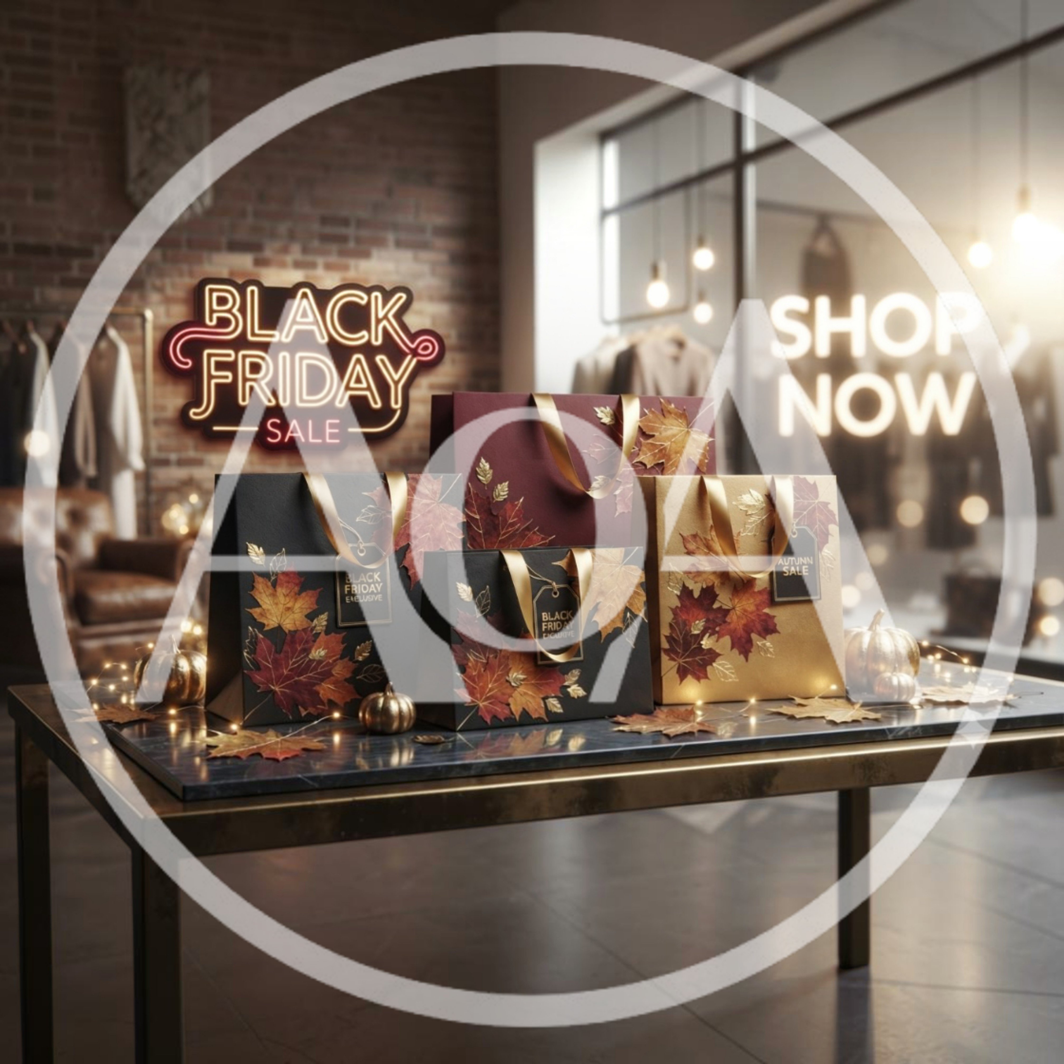 Black Friday Shopping Bags Display on Marble Table