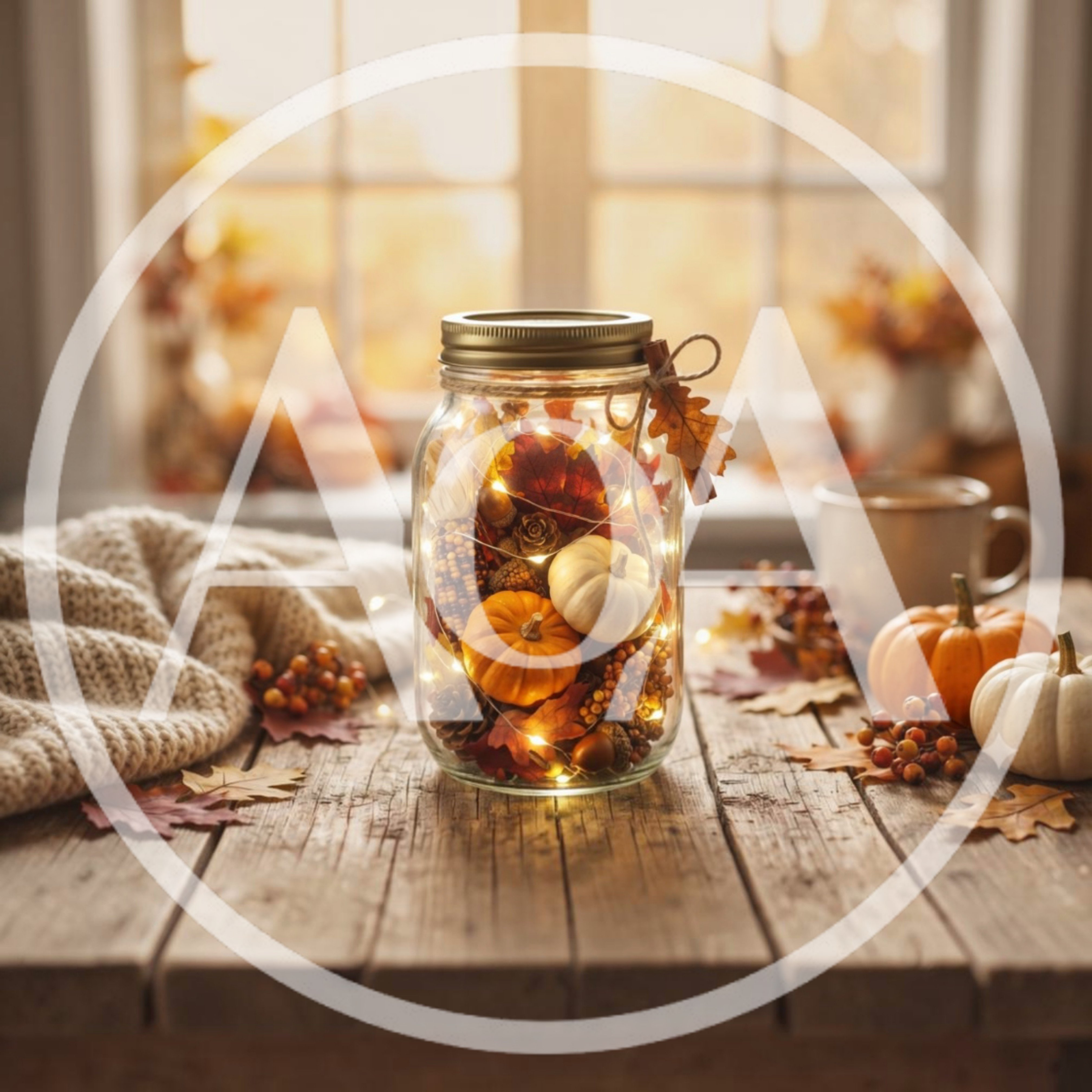 Autumn Mason Jar Decor With Fairy Lights