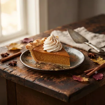 Slice Of Pumpkin Pie With Whipped Cream