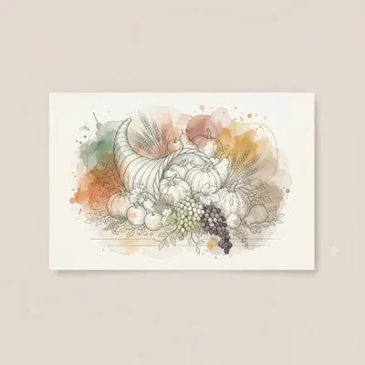 Watercolor Cornucopia Illustration With Harvest Fruits And Vegetables