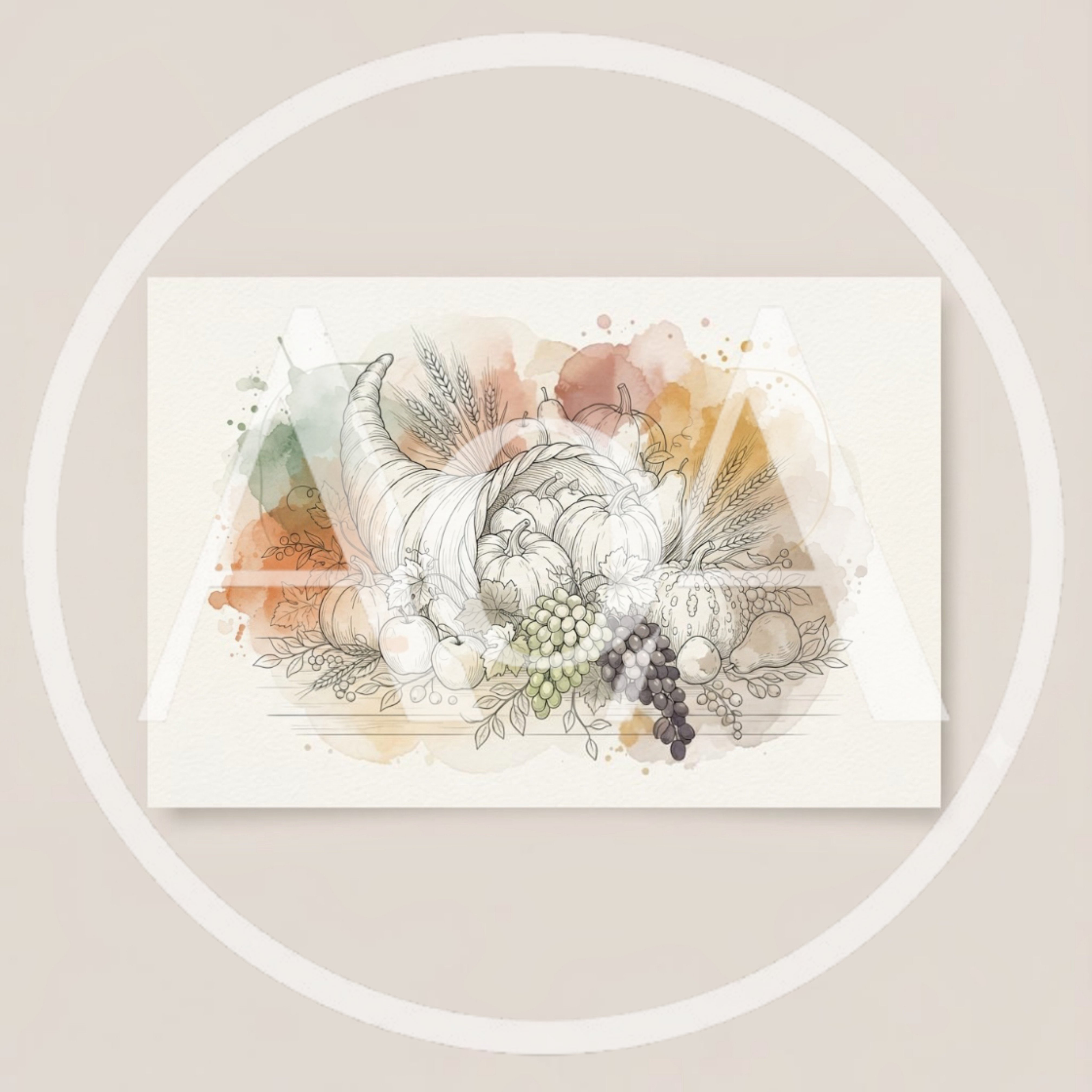 Watercolor Cornucopia Illustration With Harvest Fruits And Vegetables