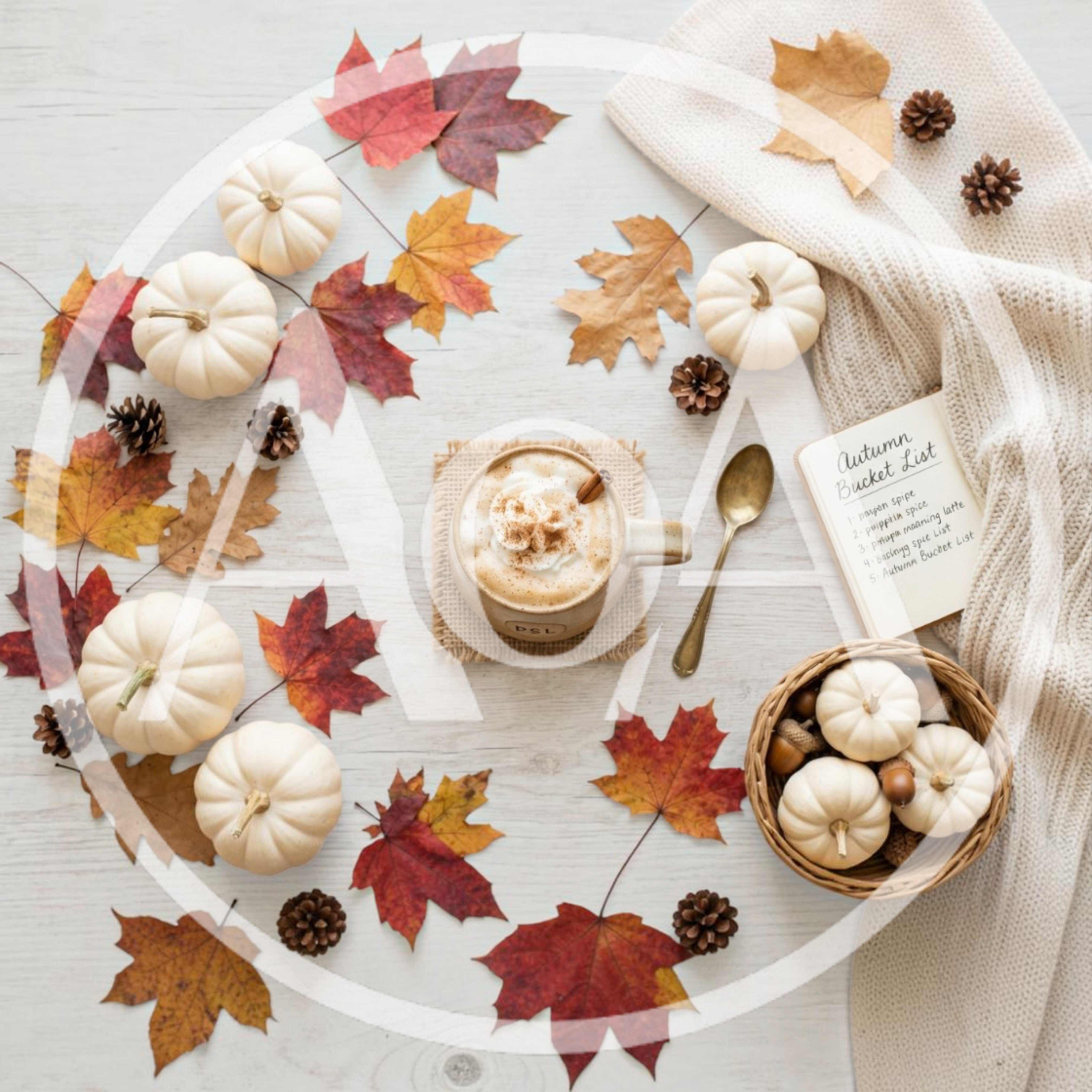 Autumn Flat Lay With Pumpkin Spice Latte And Bucket List