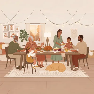 Multigenerational Family Celebrating Thanksgiving Dinner Together