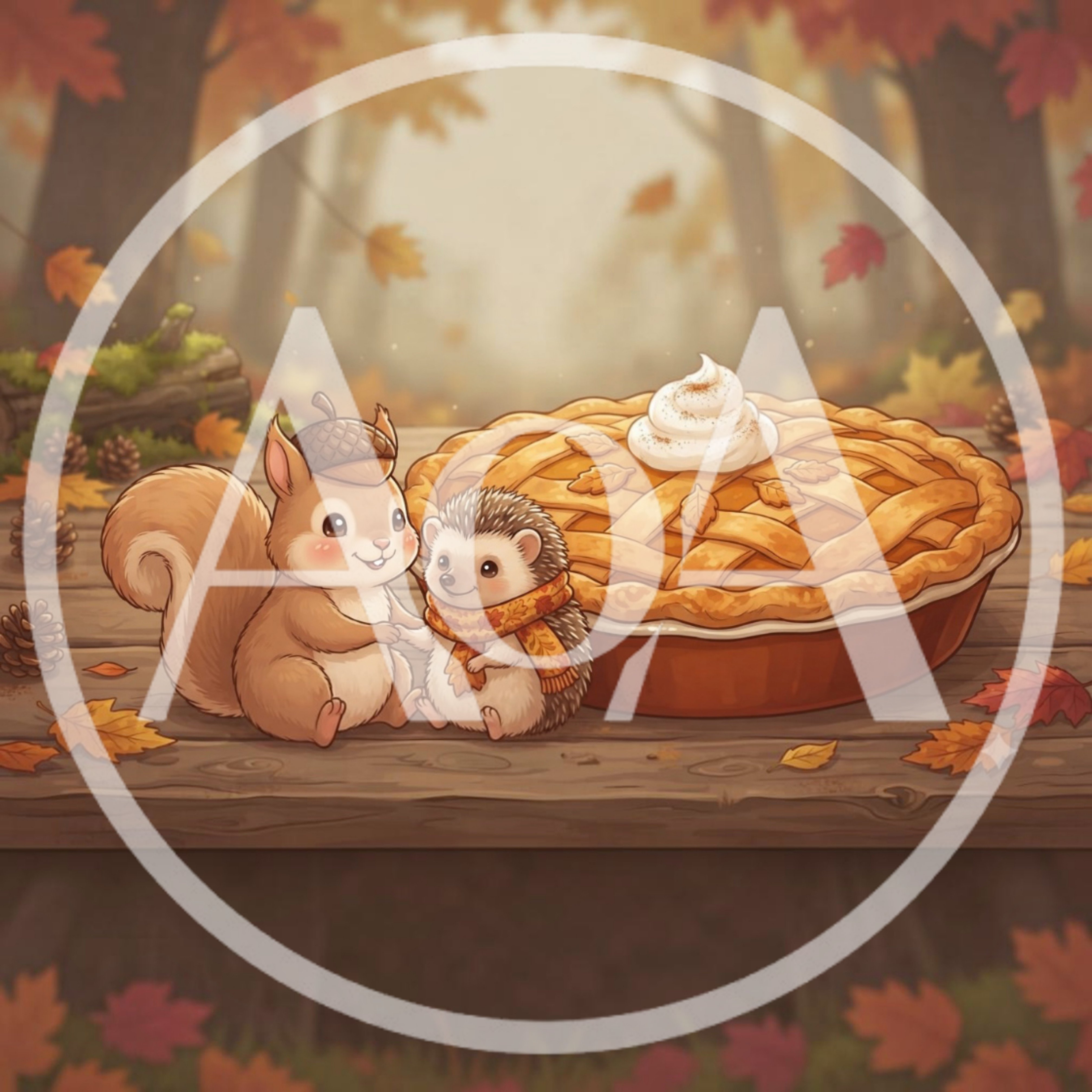 Cute Squirrel and Hedgehog with Autumn Pie