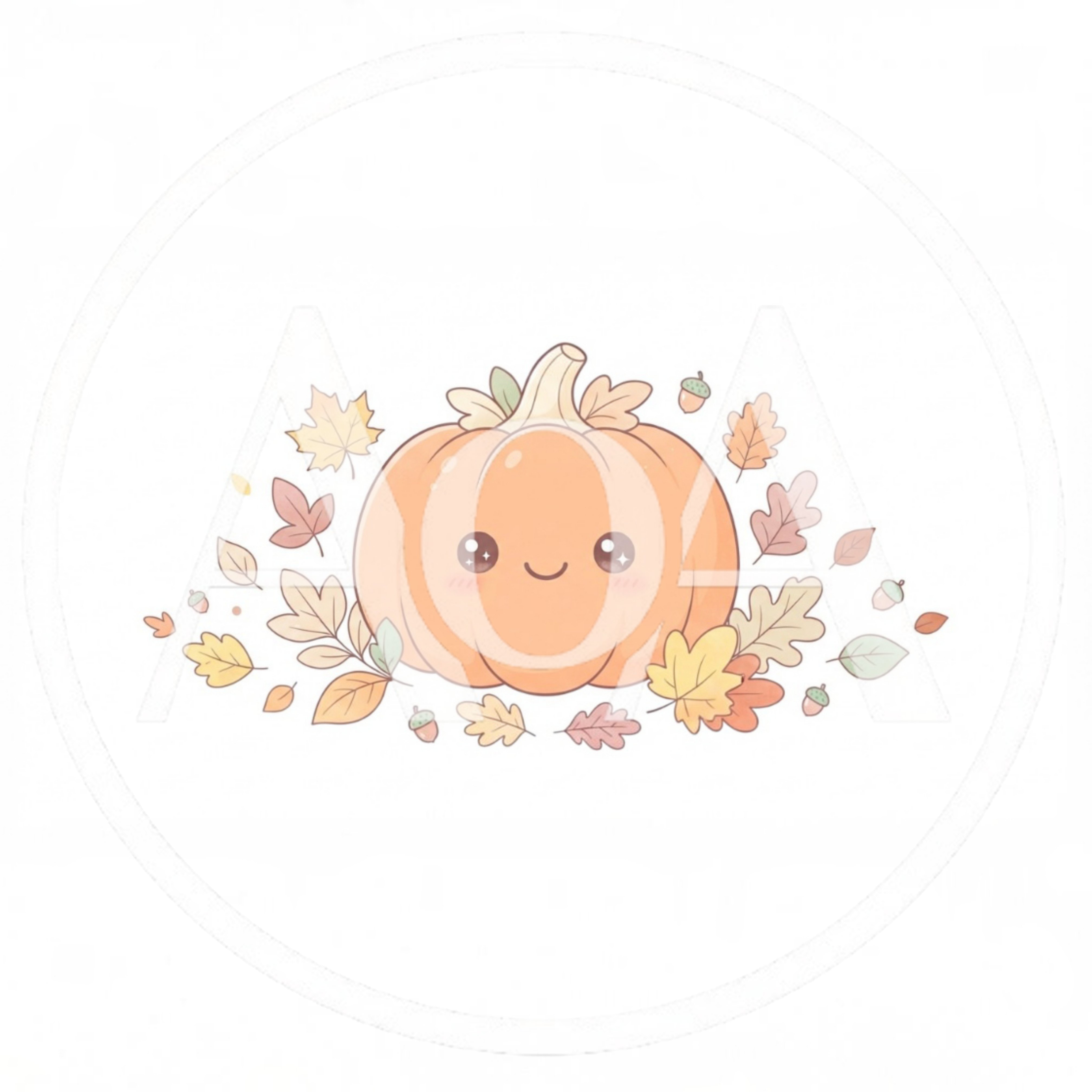 Cute Kawaii Pumpkin Illustration With Autumn Leaves