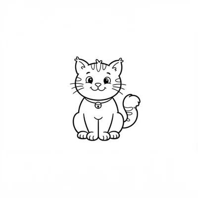 Cute Cartoon Cat Line Art Illustration