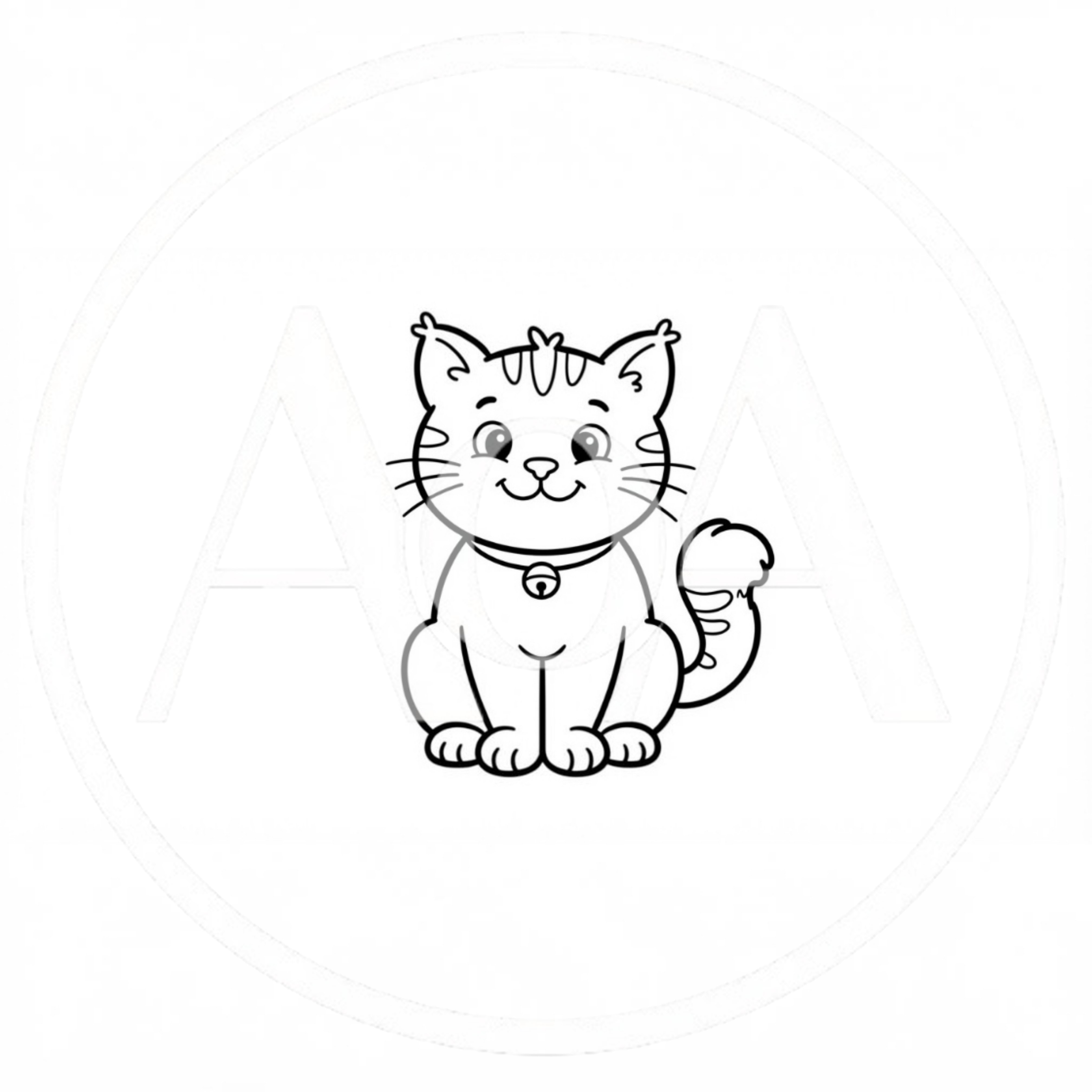 Cute Cartoon Cat Line Art Illustration