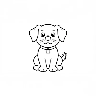 Cute Cartoon Puppy Sitting Outline Illustration