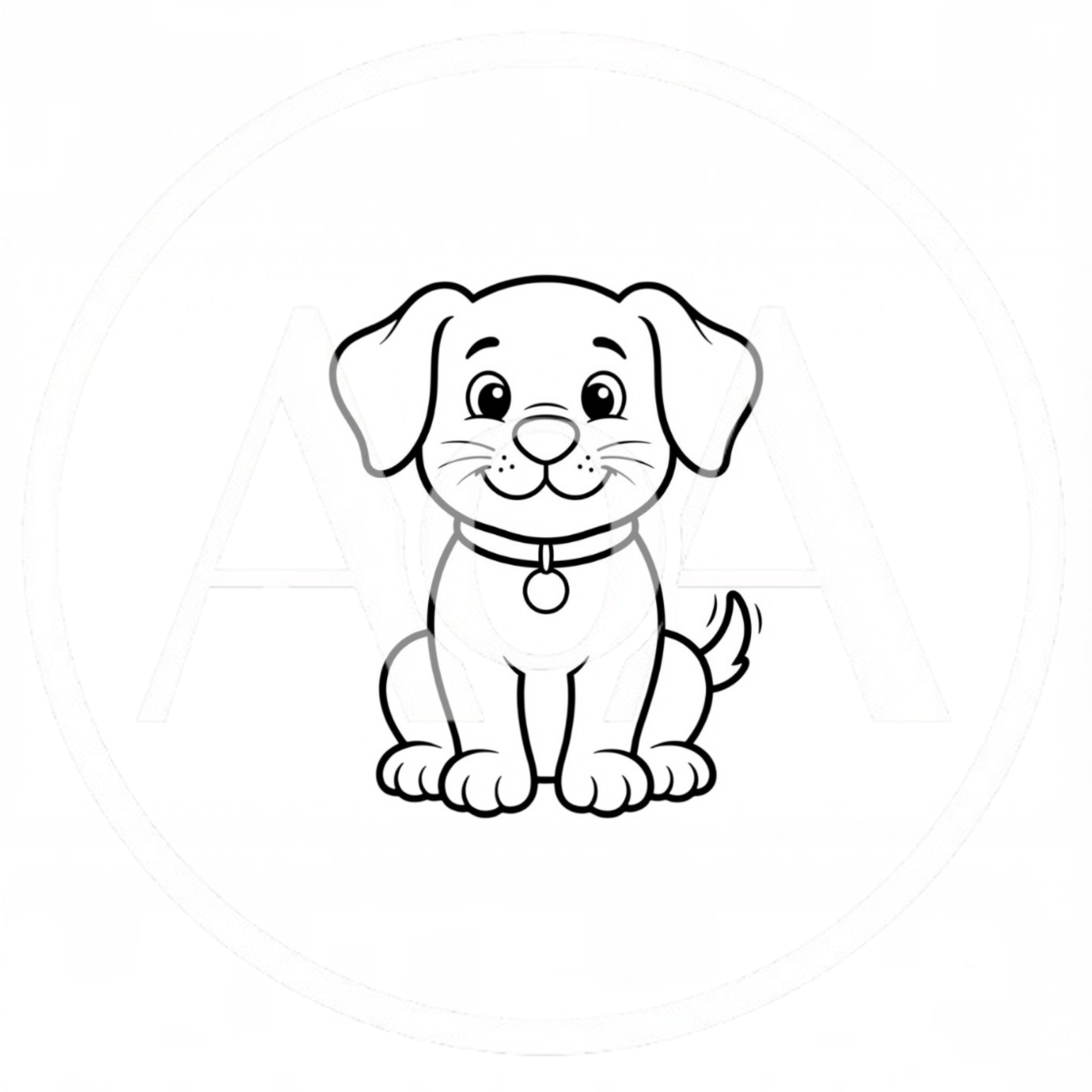 Cute Cartoon Puppy Sitting Outline Illustration