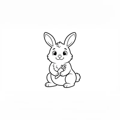 Cute Cartoon Rabbit Holding A Carrot Line Art