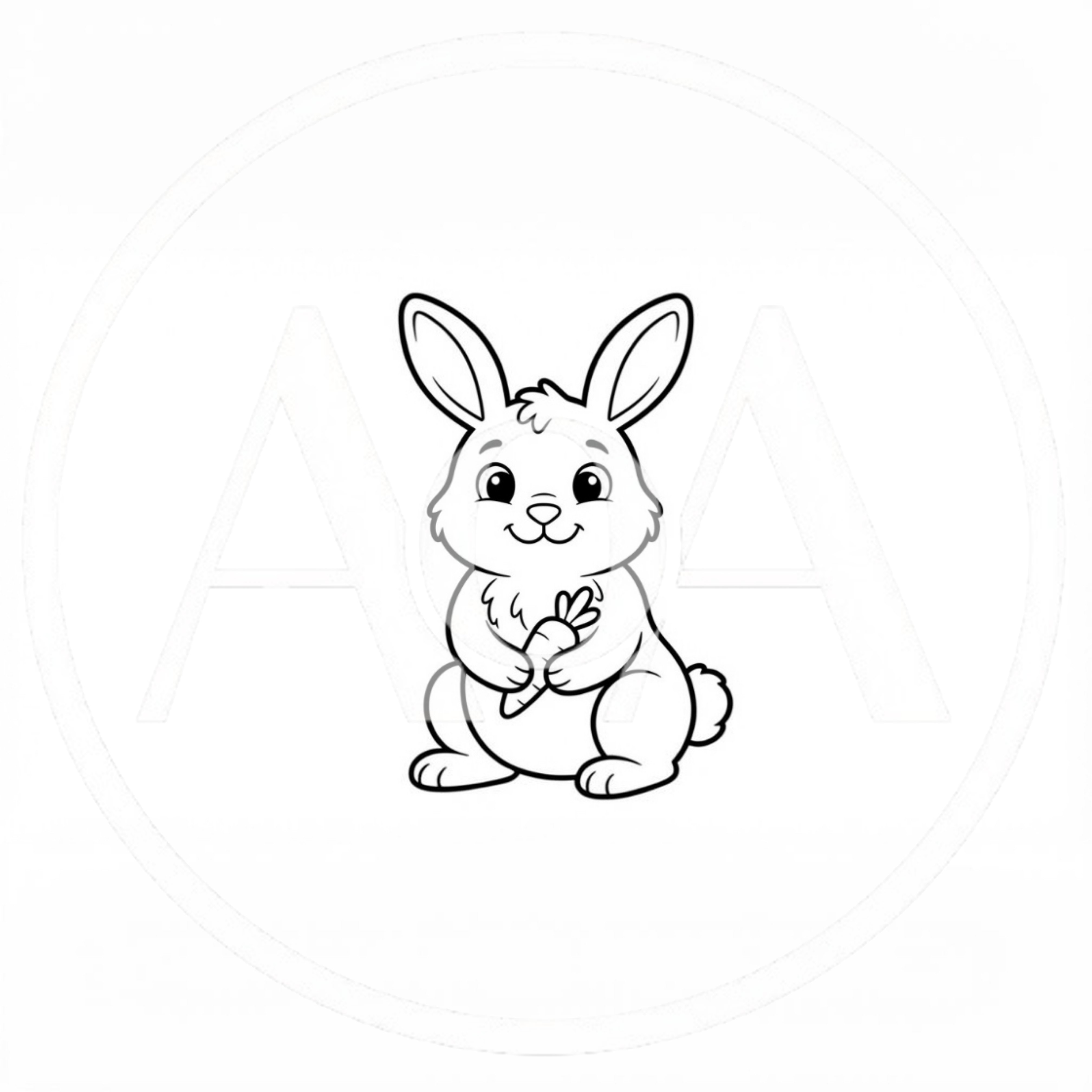 Cute Cartoon Rabbit Holding A Carrot Line Art