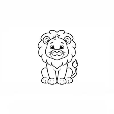 Cute Cartoon Lion Line Art Illustration