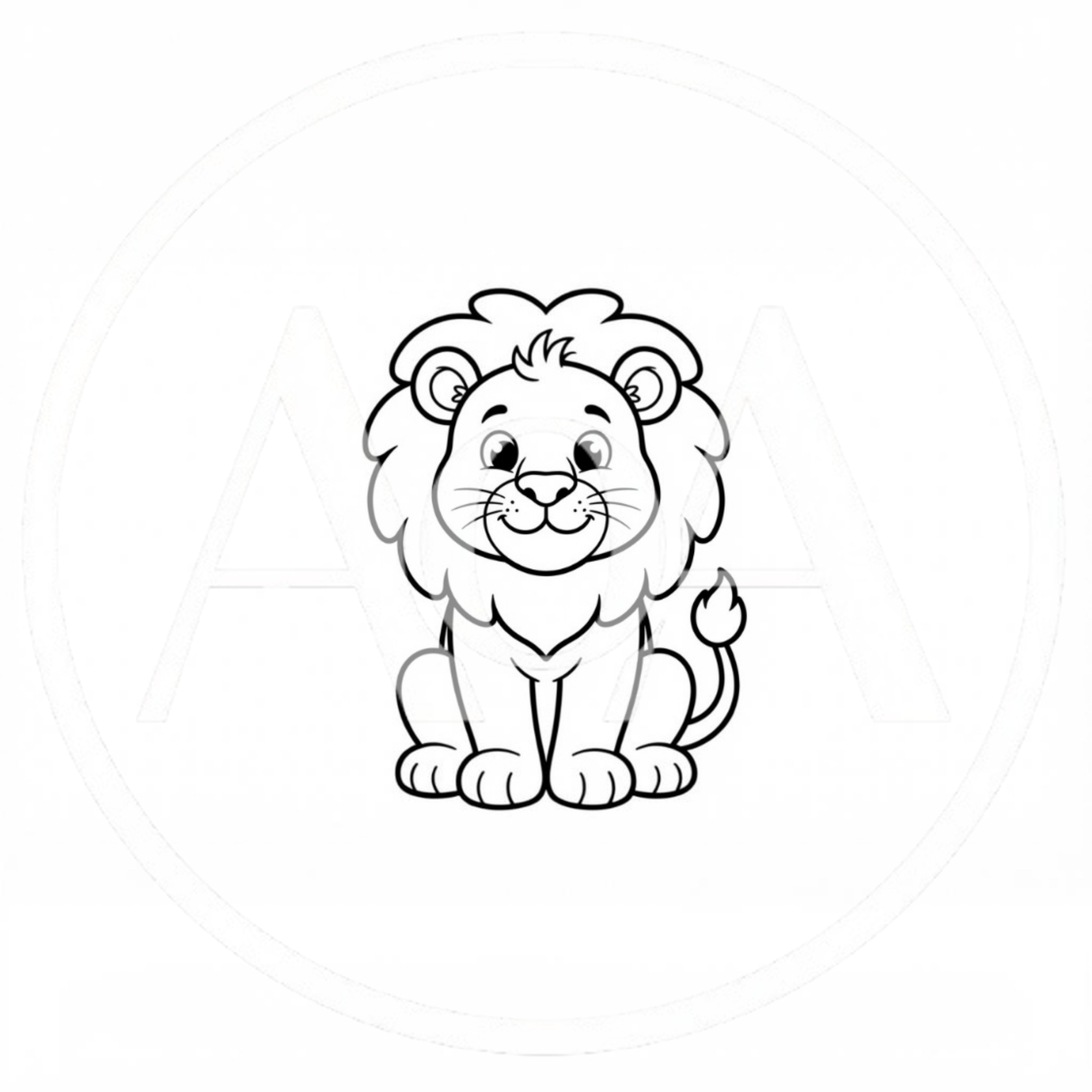 Cute Cartoon Lion Line Art Illustration