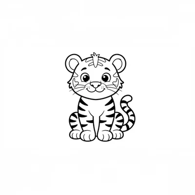 Cute Cartoon Tiger Cub Line Art Illustration