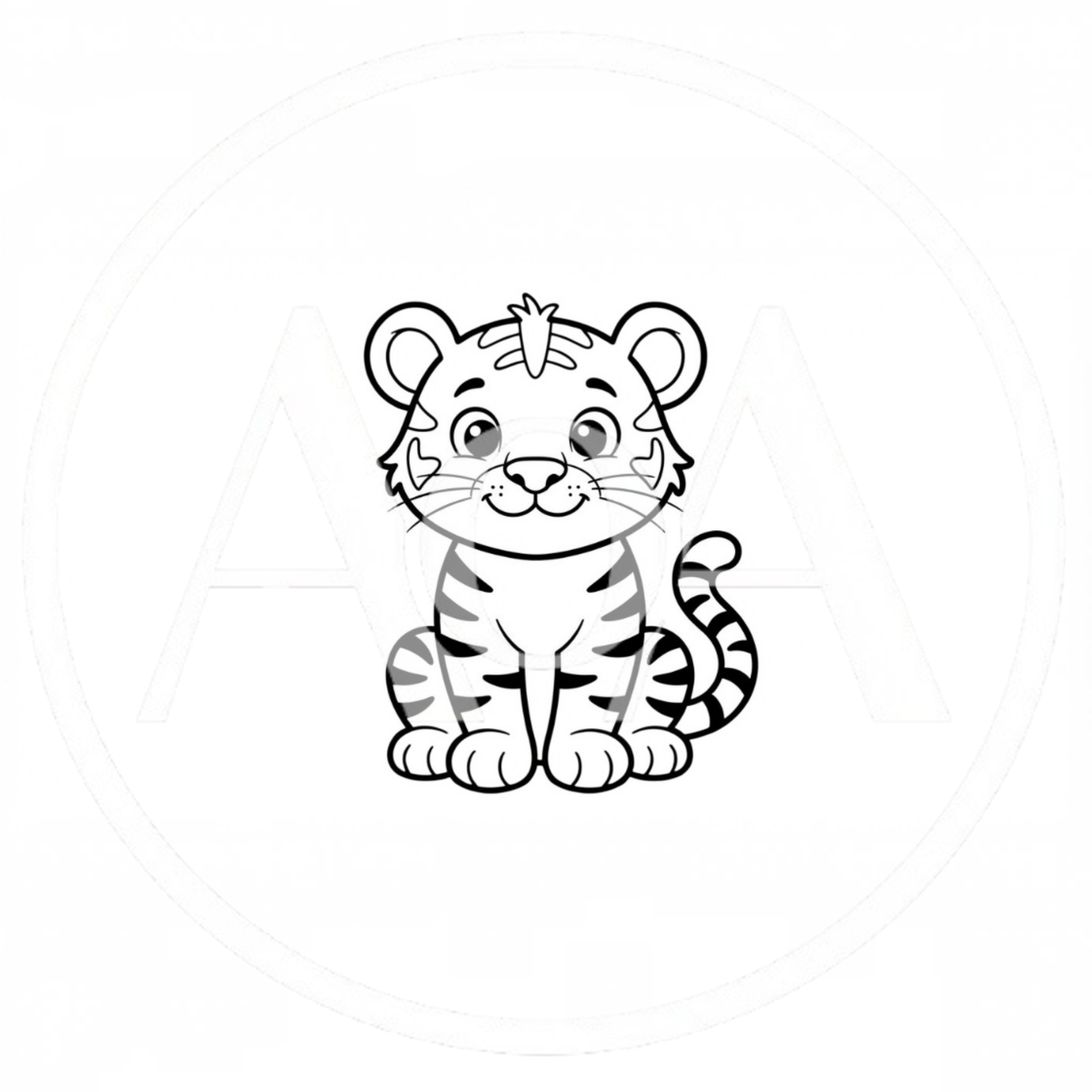 Cute Cartoon Tiger Cub Line Art Illustration