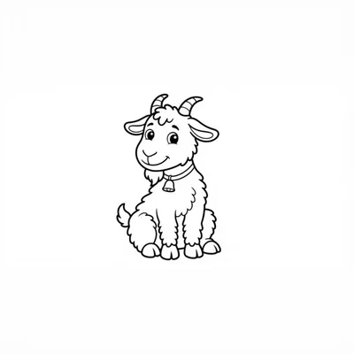Cute Cartoon Goat Sitting Line Art Illustration