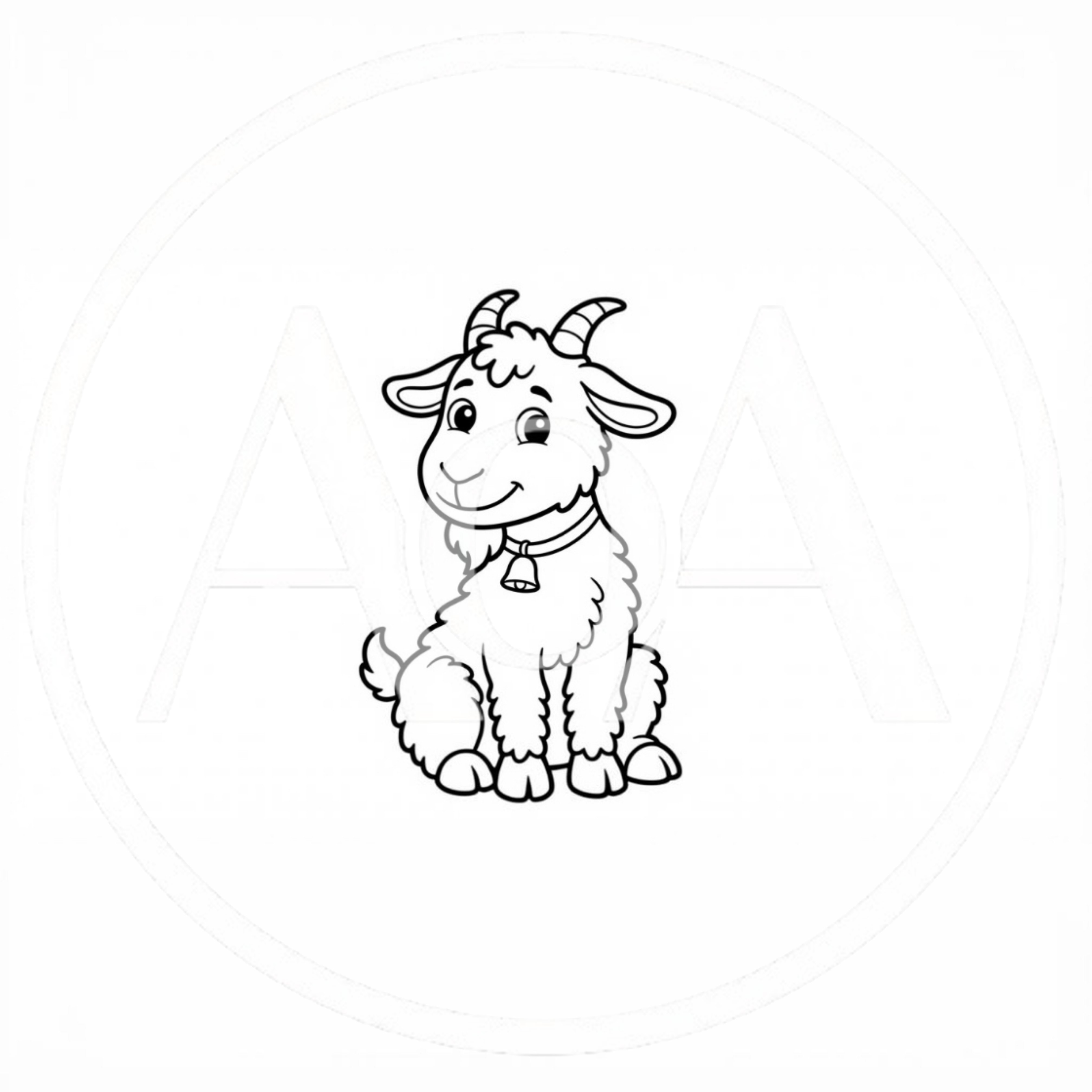 Cute Cartoon Goat Sitting Line Art Illustration