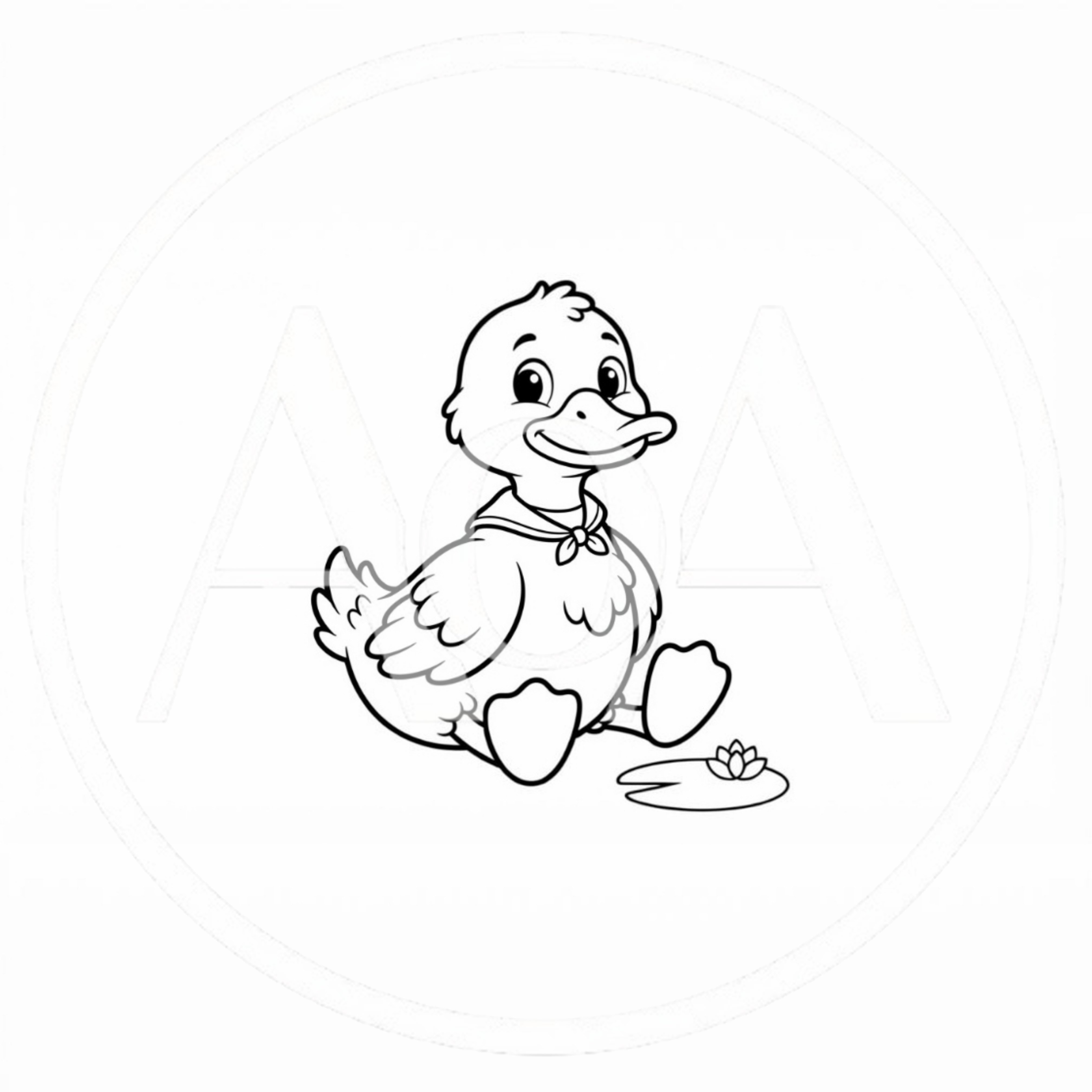 Cute Cartoon Duckling Coloring Page Illustration