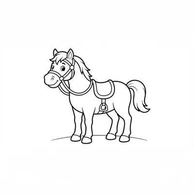 Cute Cartoon Horse Line Art Illustration