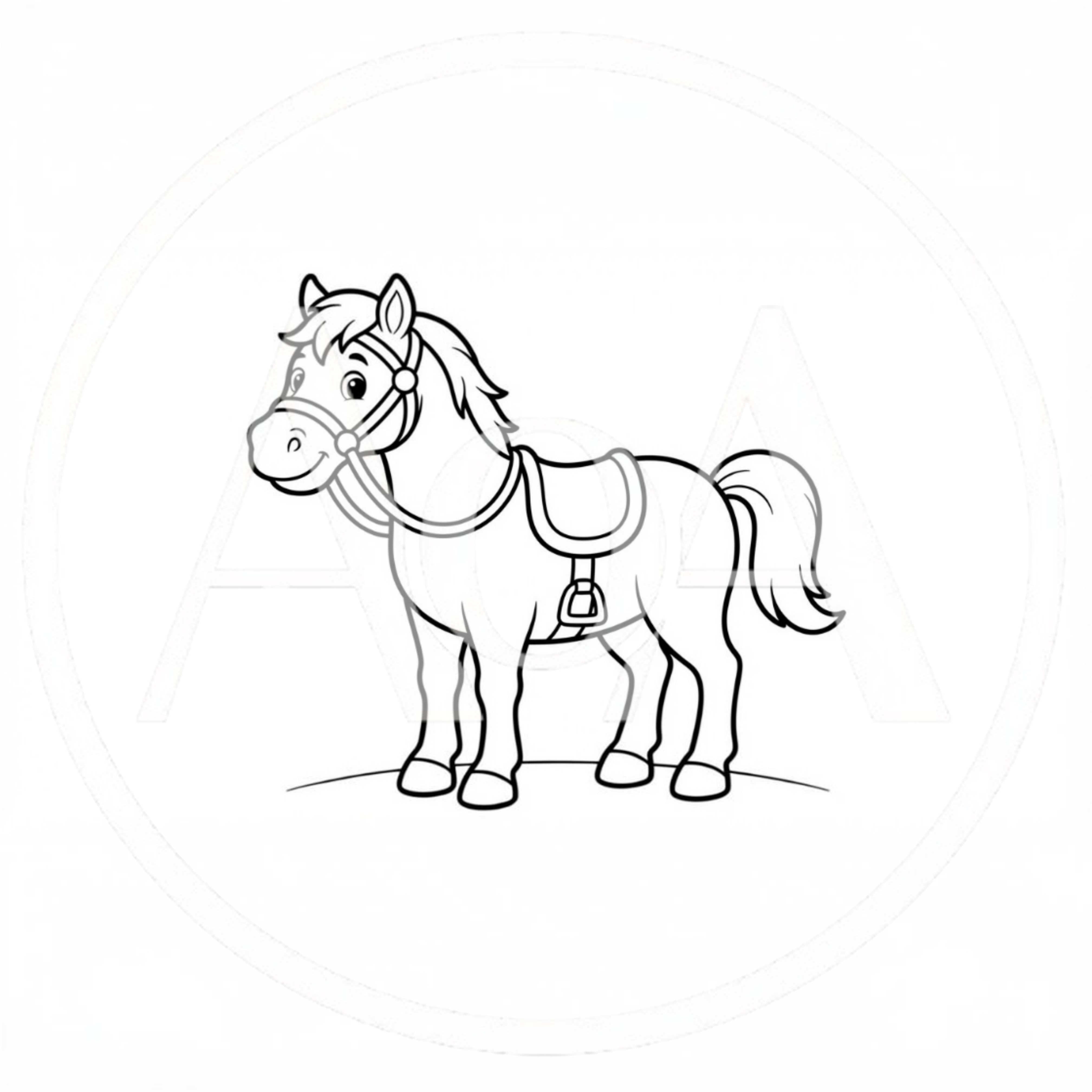 Cute Cartoon Horse Line Art Illustration