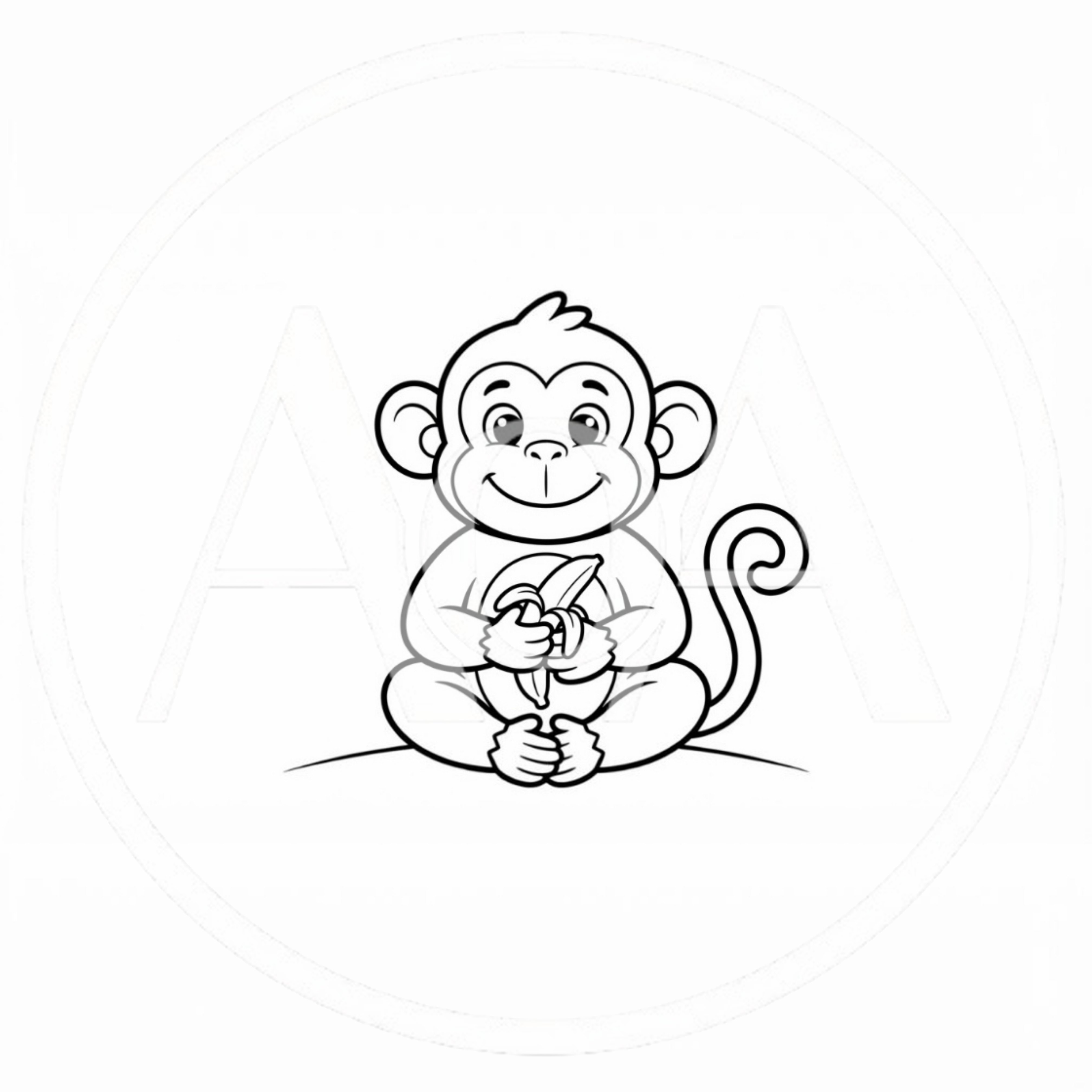 Cute Cartoon Monkey Holding A Banana Line Art