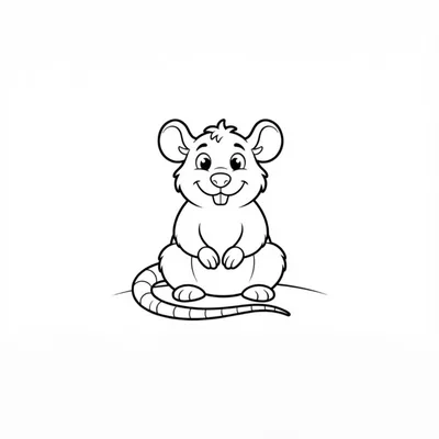 Cute Cartoon Mouse Line Art Illustration